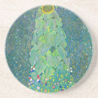 Sunflower by Klimt, Vintage Flowers Art Nouveau Coaster