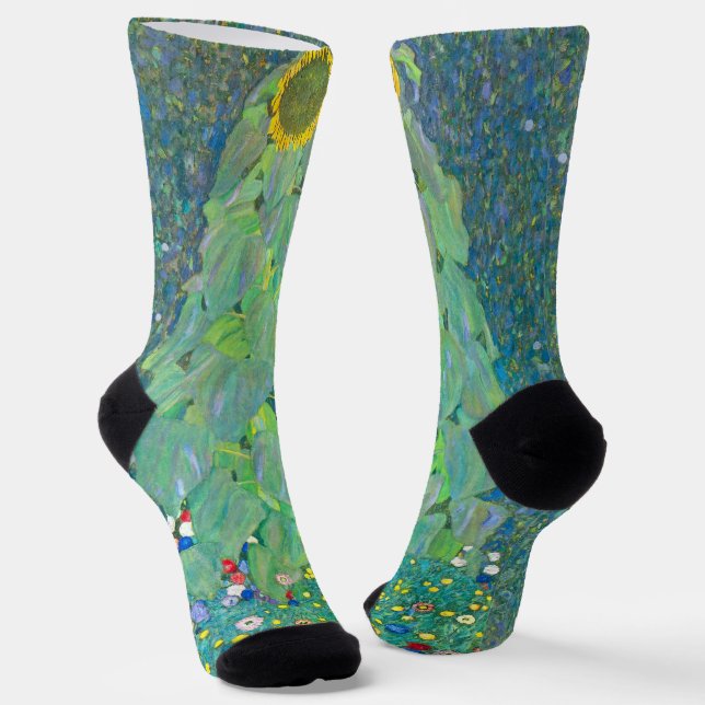 Sunflower by Klimt, Vintage Flowers Art Nouveau Socks (Angled)