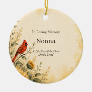 Sunflower Cardinal Christmas in Heaven Memorial Ceramic Tree Decoration