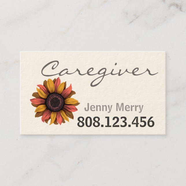 Sunflower Care: Caregiver Business Cards Template (Front)