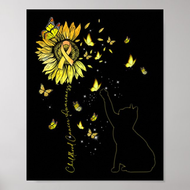 Sunflower Cat Gold Ribbon Childhood Cancer Awarene Poster (Front)
