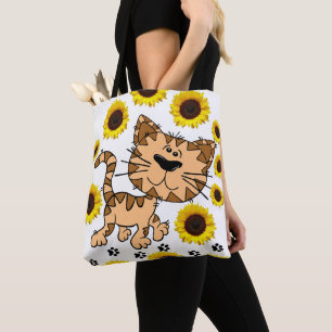 Sunflower Cat Kitten Tote Bag