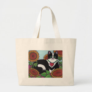 Sunflower Cat Large Tote Bag