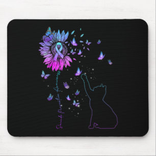 Sunflower Cat Teal and Purple Ribbon Suicide Aware Mouse Mat