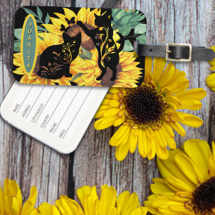 Sunflower Cats – Watercolor Floral Art Luggage Tag