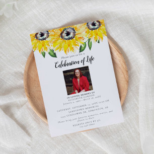 Sunflower Celebration of Life Funeral Photo Invitation