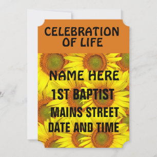 SUNFLOWER CELEBRATION OF LIFE INVITATIONS, CUSTOM INVITATION