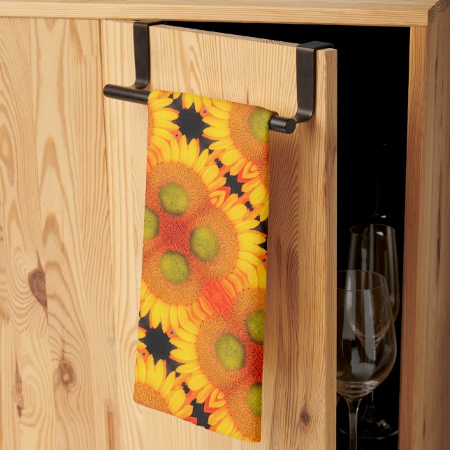 Sunflower Centre Up Close Abstract Floral Art    Tea Towel (Thirds Fold)