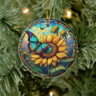 Sunflower Ceramic Decorative Stained glass look Tree Decoration