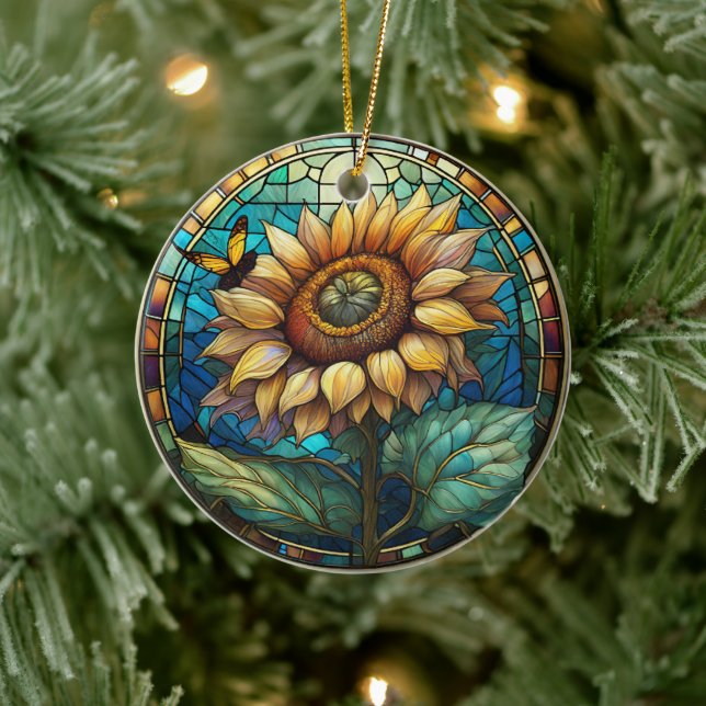 Sunflower Ceramic Decorative Stained glass look Tree Decoration (Tree)