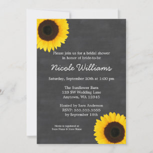 Sunflower Chalkboard Bridal Shower Invitations