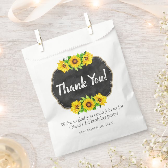 Sunflower Chalkboard Country Farmhouse Thank You Favour Bags (Clipped)