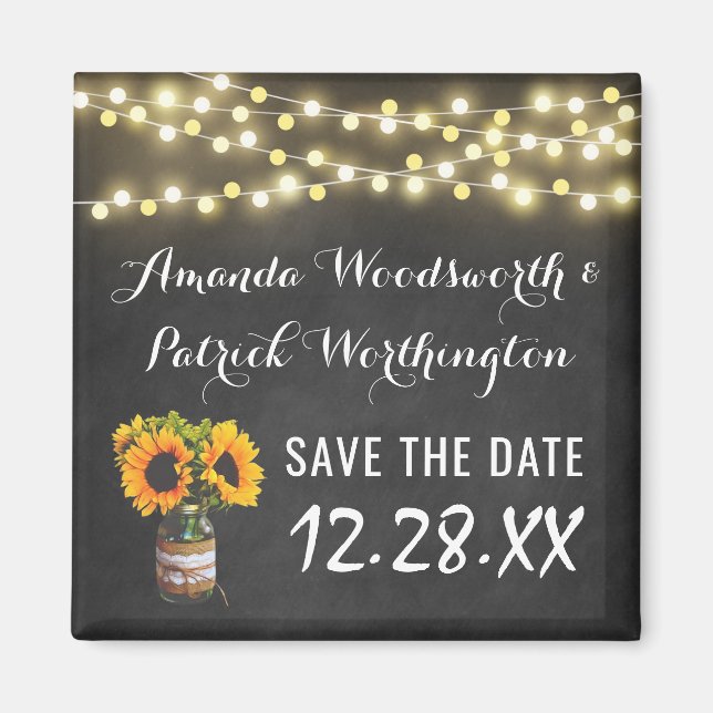 Sunflower Chalkboard Country Rustic Save the Date Magnet (Front)
