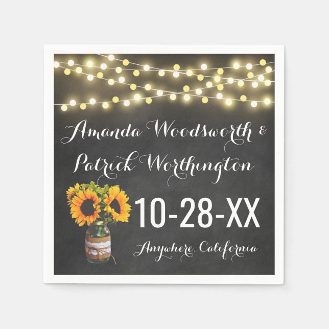 Sunflower Chalkboard Country Rustic Wedding Napkin (Front)