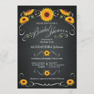 Sunflower Chalkboard Floral Bridal Shower Vintage Invitation