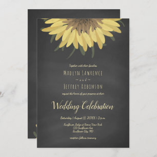 Sunflower Chalkboard Rustic Country Wedding Invitation