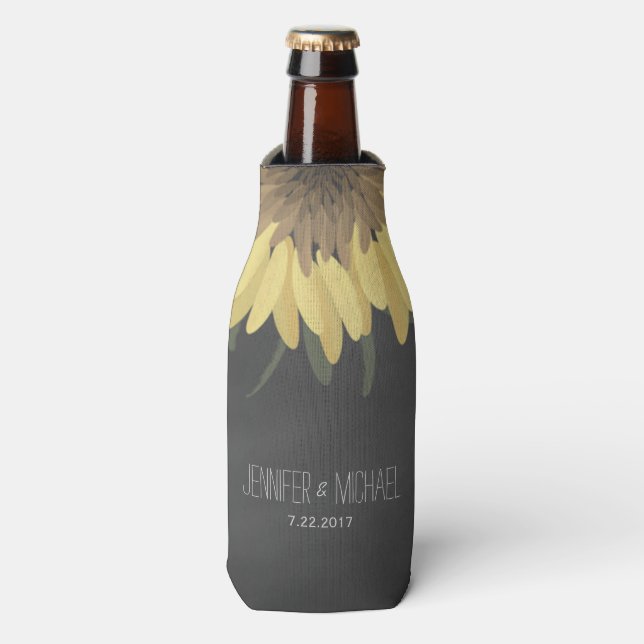 Sunflower Chalkboard Rustic Wedding Bottle Cooler (Bottle Front)
