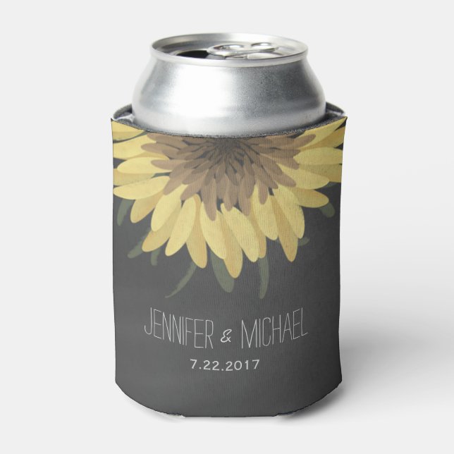 Sunflower Chalkboard Rustic Wedding Can Cooler (Can Front)