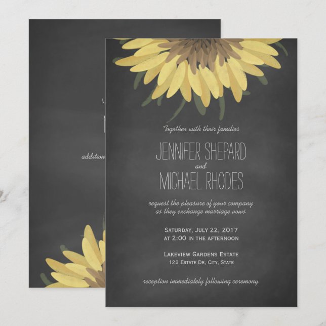 Sunflower Chalkboard Rustic Wedding Invitation (Front/Back)
