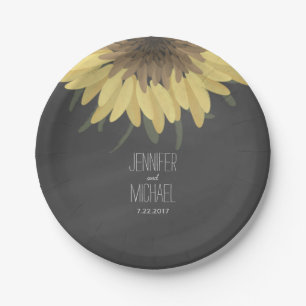 Sunflower Chalkboard Rustic Wedding Paper Plate