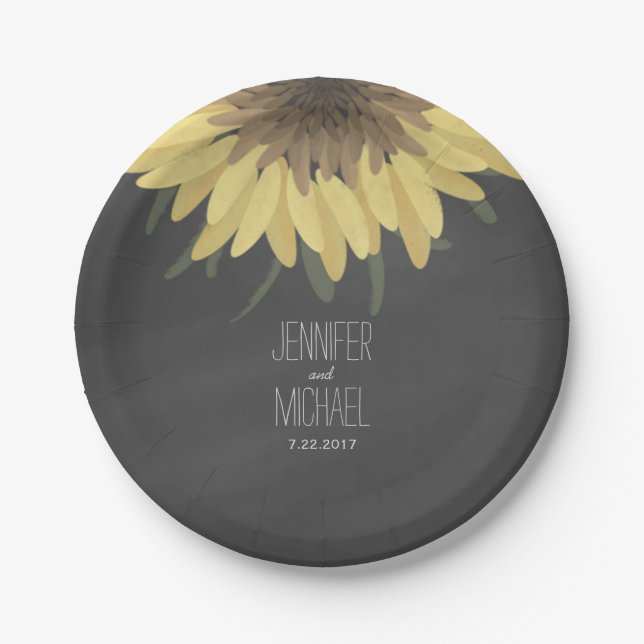 Sunflower Chalkboard Rustic Wedding Paper Plate (Front)