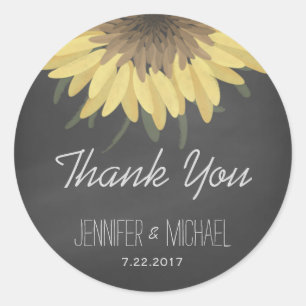 Sunflower Chalkboard Rustic Wedding Thank You Classic Round Sticker