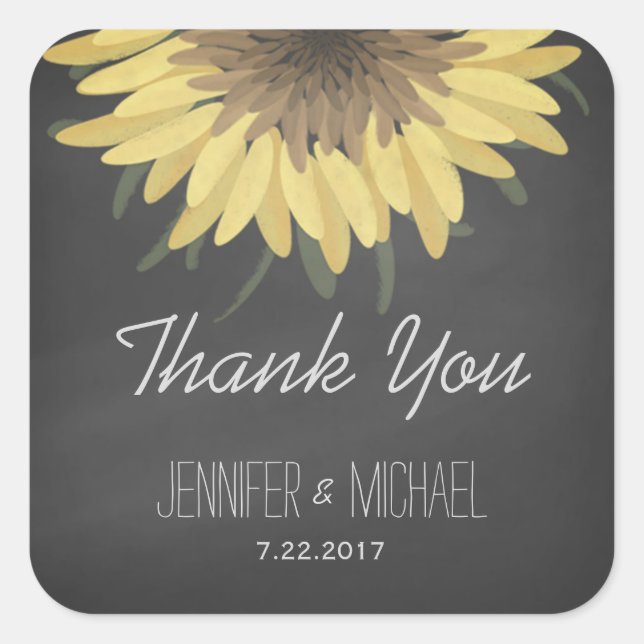 Sunflower Chalkboard Rustic Wedding Thank You Square Sticker (Front)