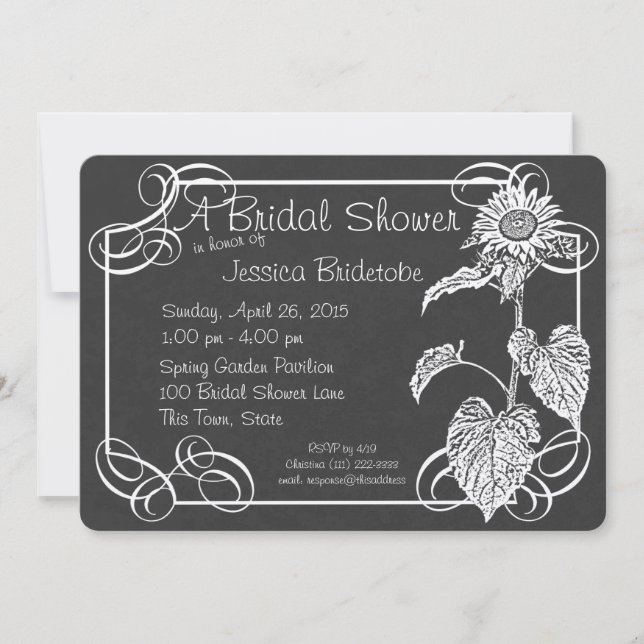 Sunflower Chalkboard Sign Bridal Shower Invitation (Front)