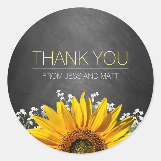 Sunflower Chalkboard Thank You Sticker (Front)