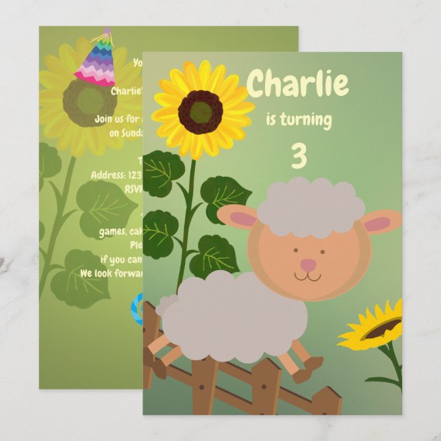 Sunflower Charlie Birthday  Invitation (Front/Back)