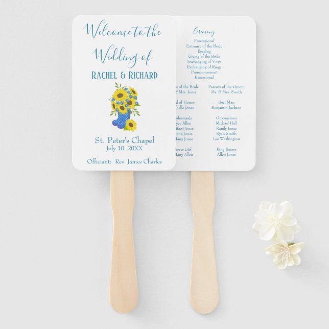 Sunflower Charm Wedding Hand Fan (Front and Back)