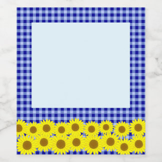 Sunflower & Check Navy Wine Label