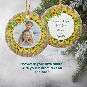 Sunflower Circle Frame Photo Template Grandparent Ceramic Tree Decoration