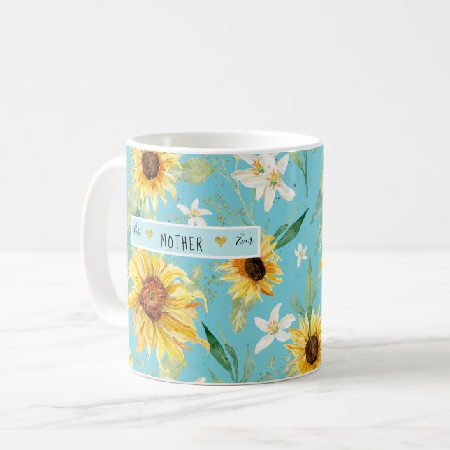 Sunflower Citrus Blossom Best Mother Ever Hearts Coffee Mug (Front Left)