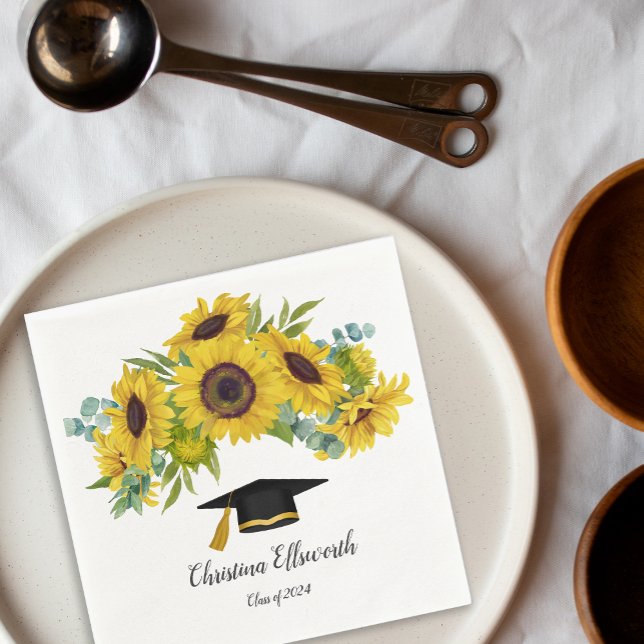 Sunflower Class of 2024 Custom Name Graduation Napkin (Sunflower Class of 2024 Custom Name Graduation Napkins)