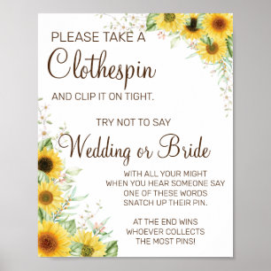 Sunflower Clothespin bridal shower game sign