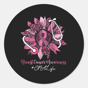 Sunflower CMA Life Pink Ribbon Breast Cancer Aware Classic Round Sticker