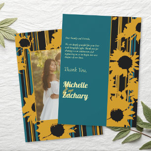 Sunflower Cobalt Blue Gold Modern Wedding Thank You Card