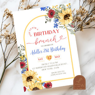 SUNFLOWER Colorful Flowers Summer Birthday Brunch Invitation