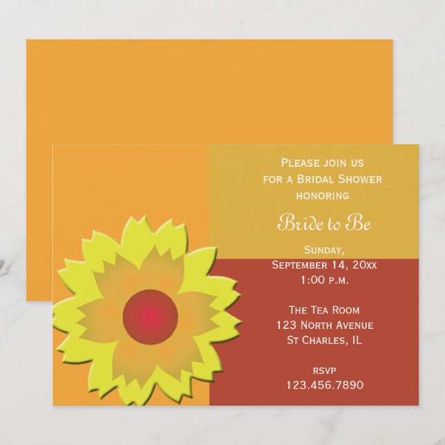 Sunflower Colour Block Bridal Shower Invitation (Front/Back)