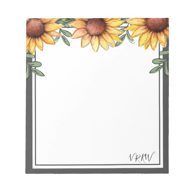 Sunflower Colour Border Monogrammed Notepad (Front)