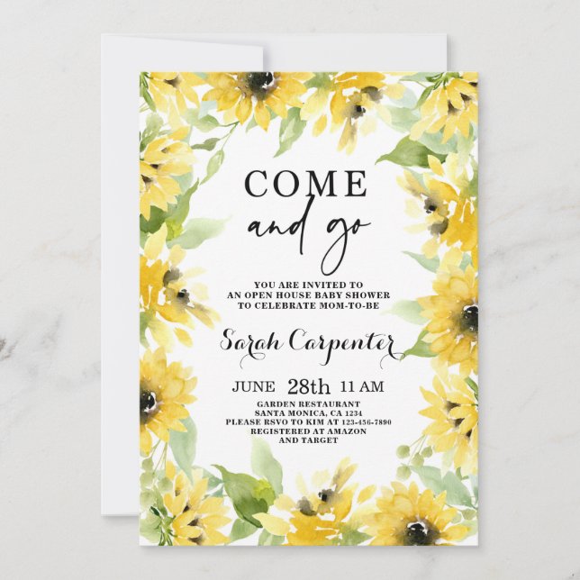 Sunflower Come and Go Baby Shower Invitation (Front)