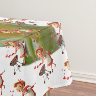 Sunflower Cooking Love Red Hearts White Tablecloth