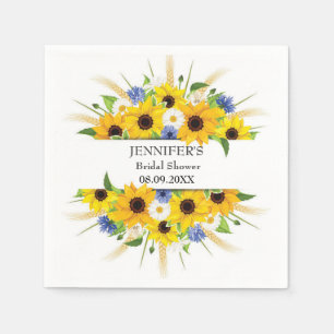 Sunflower Cornflower Watercolor Bridal Shower  Napkin