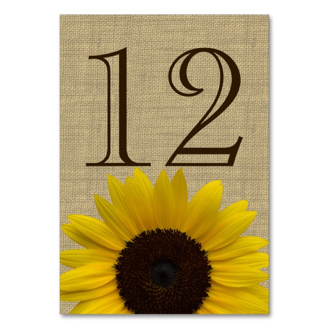 Sunflower Country Burlap Table Number Card (Front)