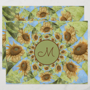 Sunflower Country Floral Yellow Green Monogram