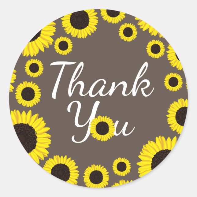 Sunflower Country Graduation Thank You Brown Grey Classic Round Sticker (Front)