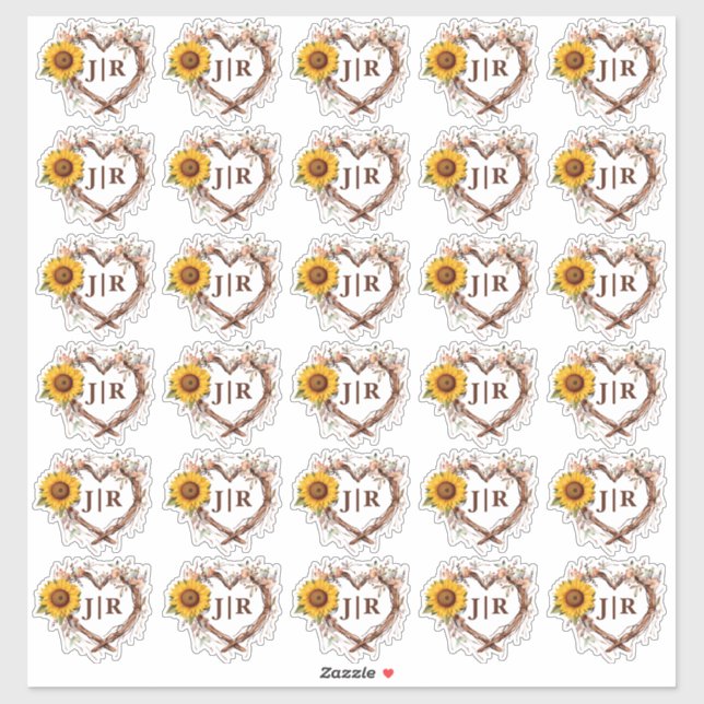Sunflower Country Monogram Rustic Wedding Stickers (Sheet)