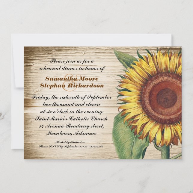 sunflower country rehearsal dinner invites (Front)