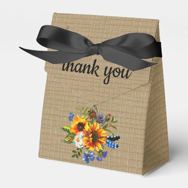Sunflower Country Rustic Burlap Print Favour Box (Front Side)